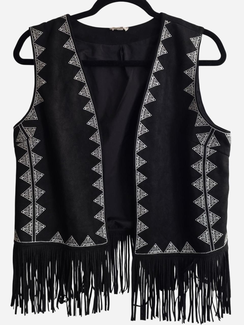 Hem & Thread Black Embroidered Fringe Vest